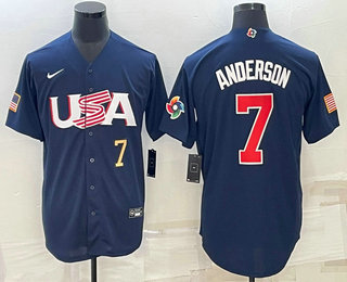 Mens USA Baseball #7 Tim Anderson Number 2023 Navy World Baseball Classic Stitched Jersey